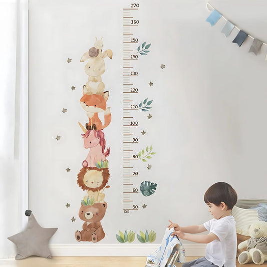 Nordic Animal Height Chart Kids Wall Stickers