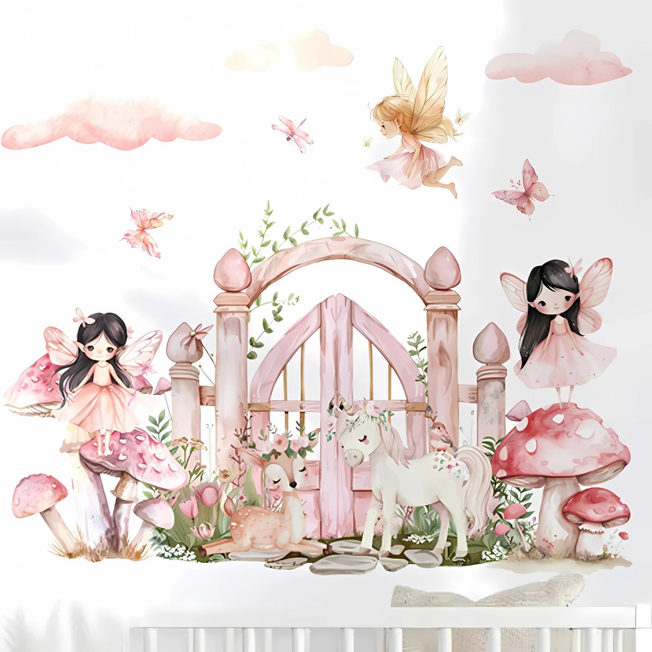 Elf Princess with Mushroom House Kids Wall Sticker
