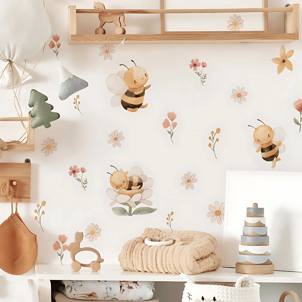 Boho Bee & Flowers Kids Wall Stickers