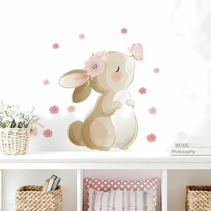 Boho Rabbit, Butterfly & Flowers Kids Wall Sticker