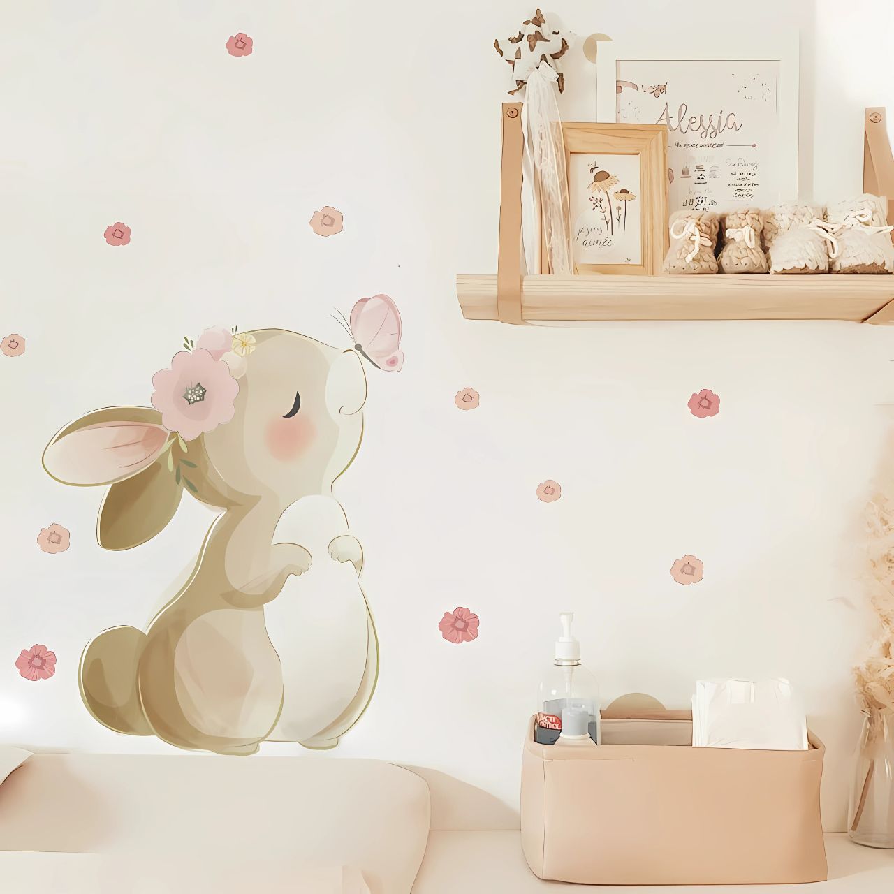 Boho Rabbit, Butterfly & Flowers Kids Wall Sticker