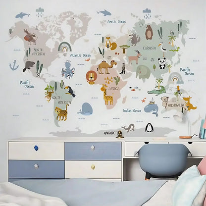 Animal World Map Kids Wall Stickers