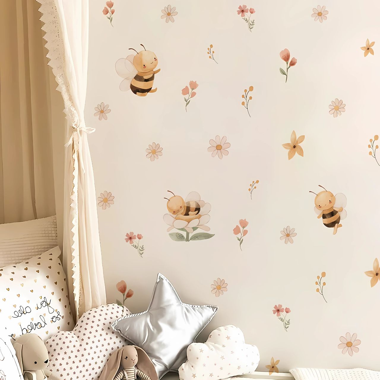 Boho Bee & Flowers Kids Wall Stickers