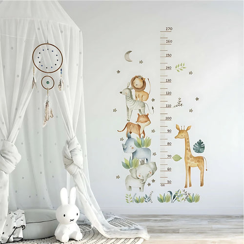 Animal Height Chart with Lion & Elephant Kids Wall Stickers