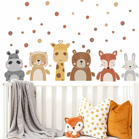 Boho Giraffe, Bear, and Animal Dots Kids Wall Stickers