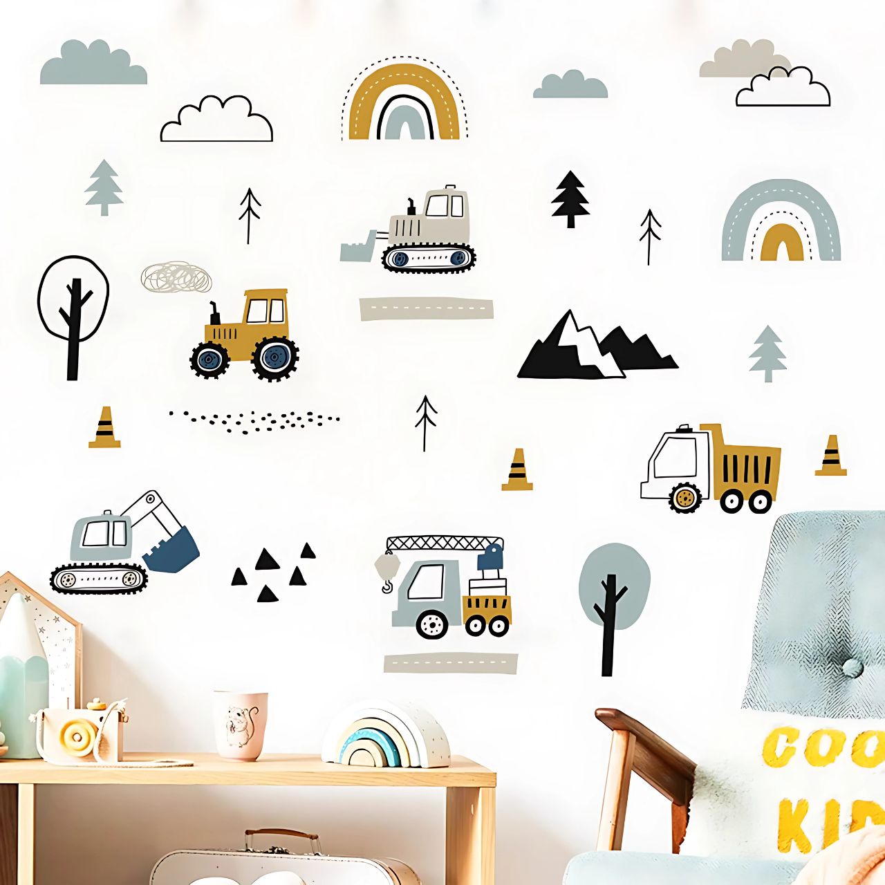 Hand-Drawn Cars & Cargo Truck Kids Wall Sticker