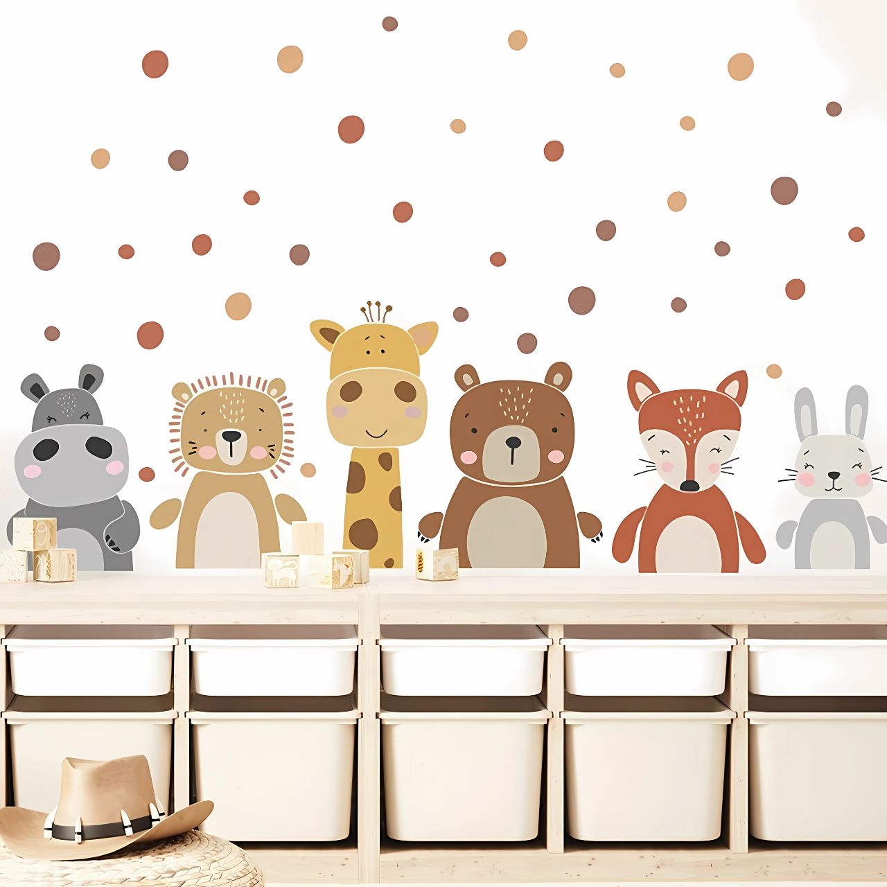 Boho Giraffe, Bear, and Animal Dots Kids Wall Stickers
