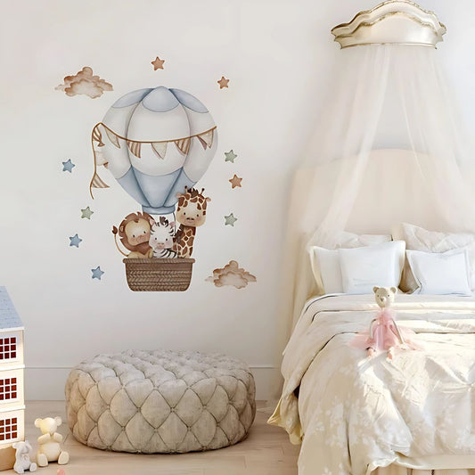 Giraffe in Hot Air Balloon Kids Wall Stickers