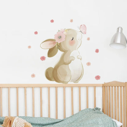 Boho Rabbit, Butterfly & Flowers Kids Wall Sticker