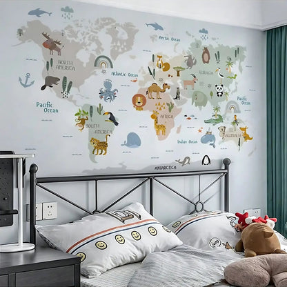 Animal World Map Kids Wall Stickers