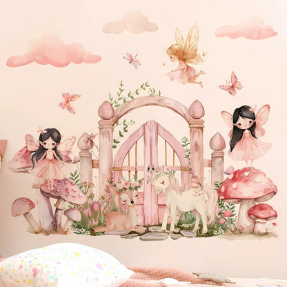 Elf Princess with Mushroom House Kids Wall Sticker