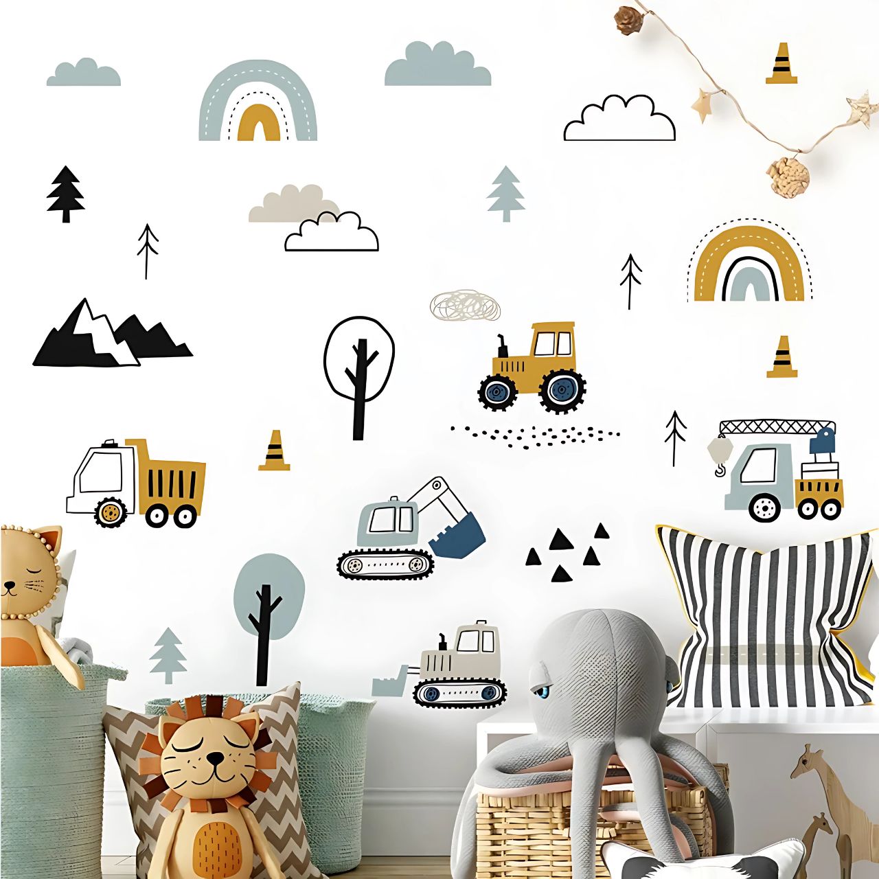 Hand-Drawn Cars & Cargo Truck Kids Wall Sticker