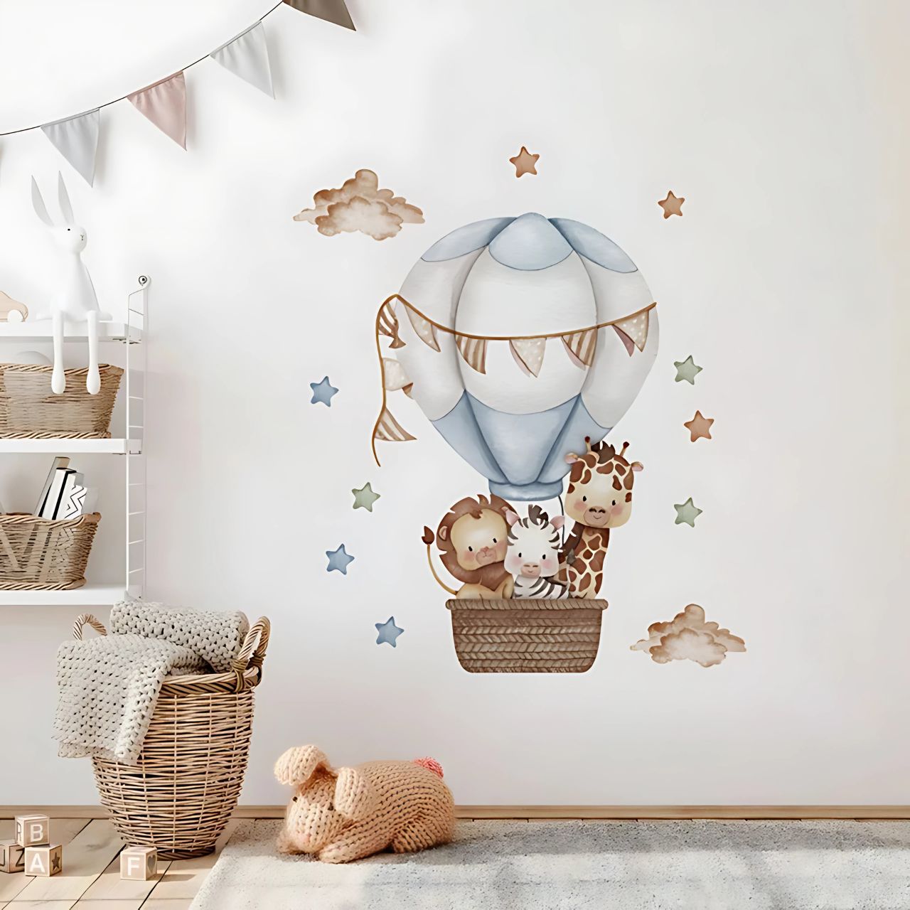 Giraffe in Hot Air Balloon Kids Wall Stickers