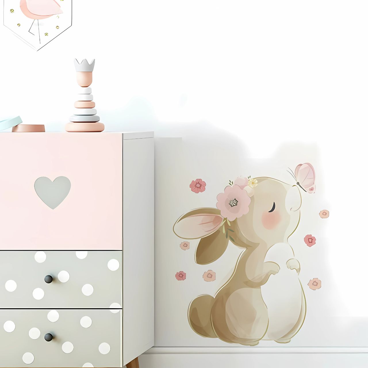 Boho Rabbit, Butterfly & Flowers Kids Wall Sticker