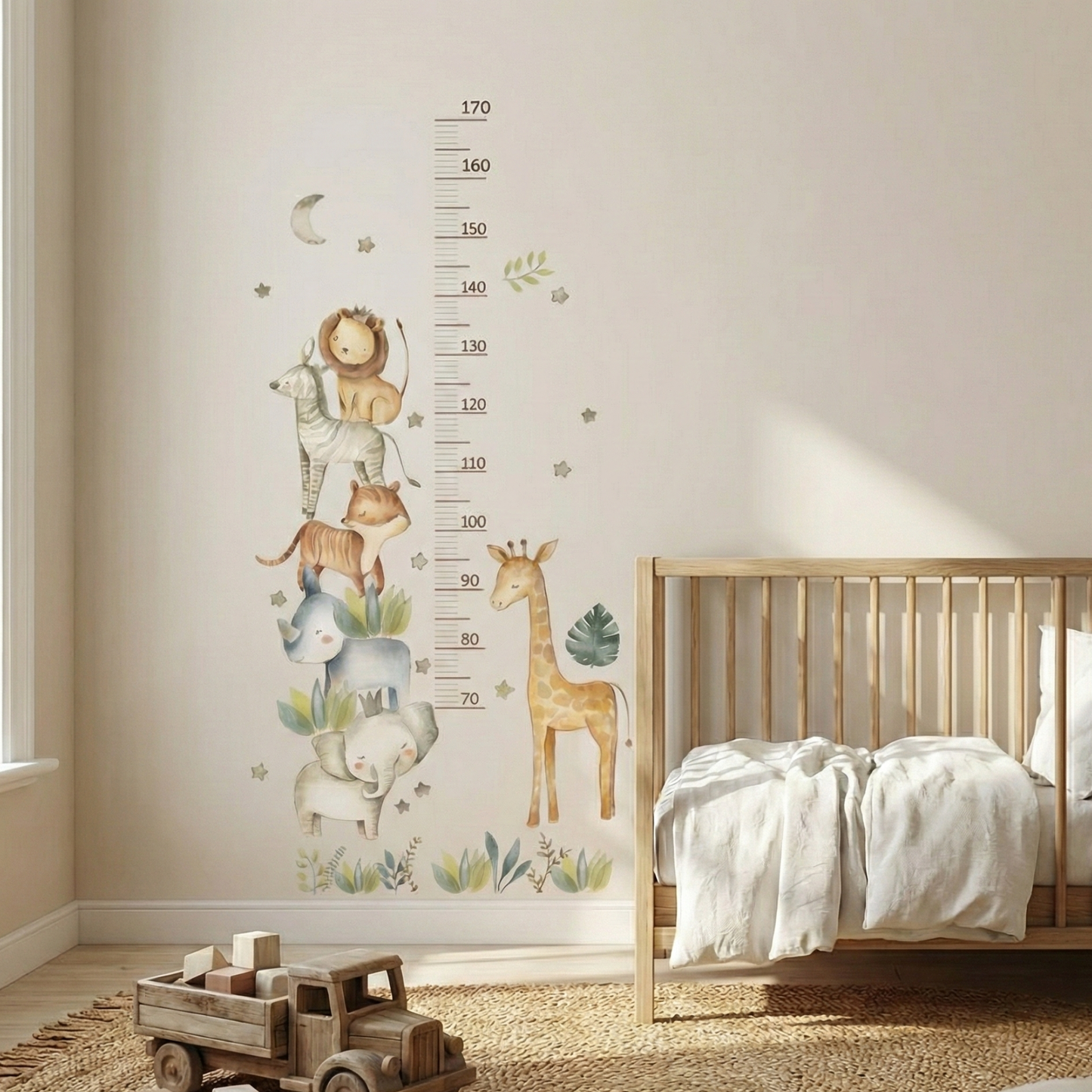 Animal Height Chart with Lion & Elephant Kids Wall Stickers