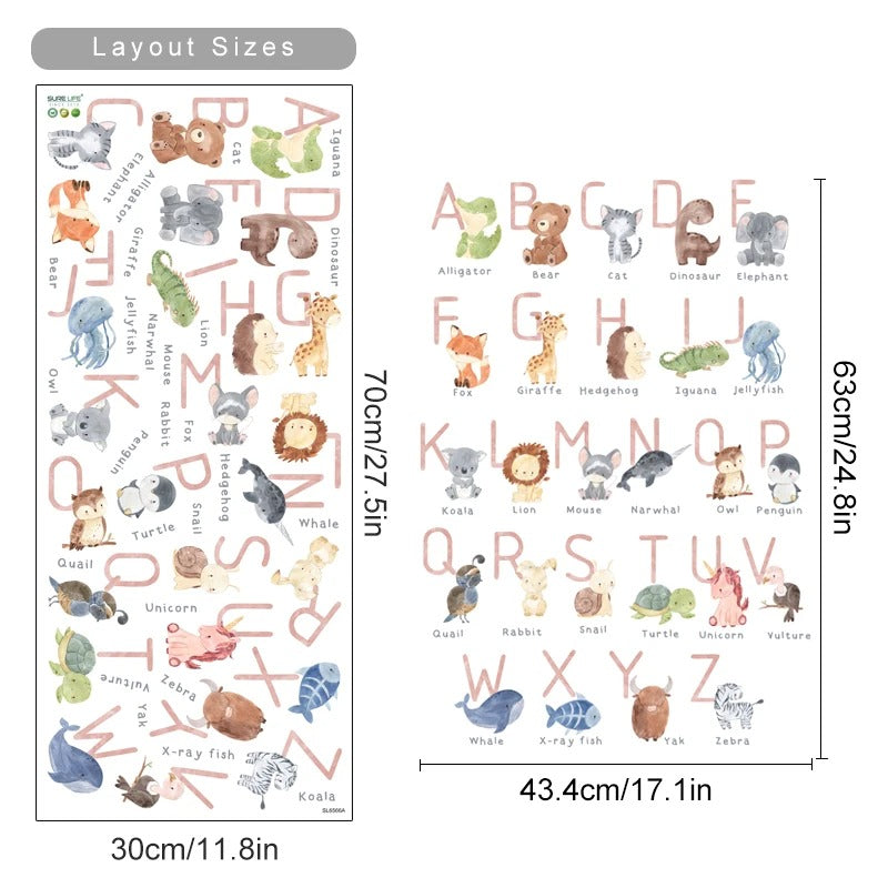 Animals Alphabet Watercolor Kids Wall Stickers