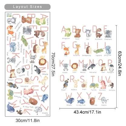 Animals Alphabet Watercolor Kids Wall Stickers