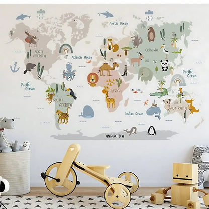 Animal World Map Kids Wall Stickers