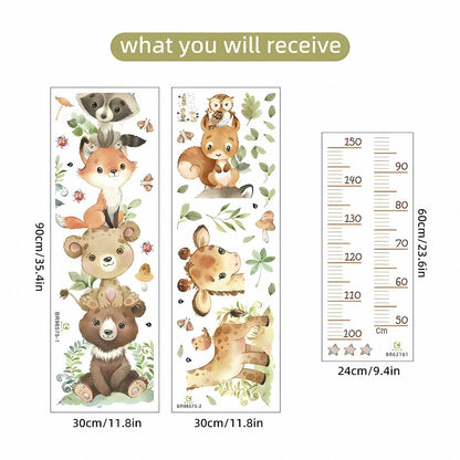 Large Animal Height Chart Kids Wall Stickers
