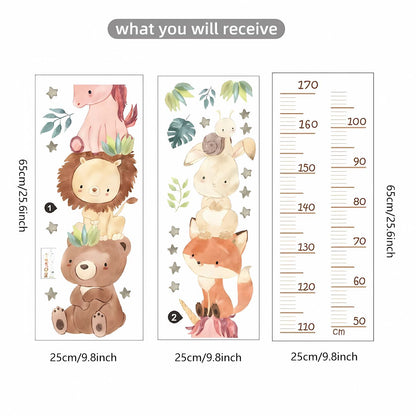 Nordic Animal Height Chart Kids Wall Stickers