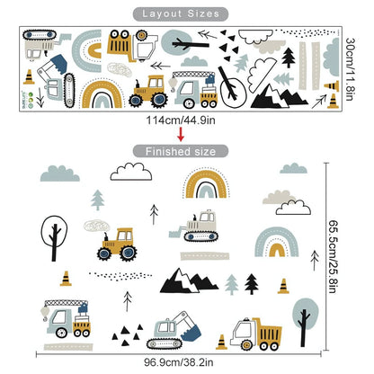 Hand-Drawn Cars & Cargo Truck Kids Wall Sticker