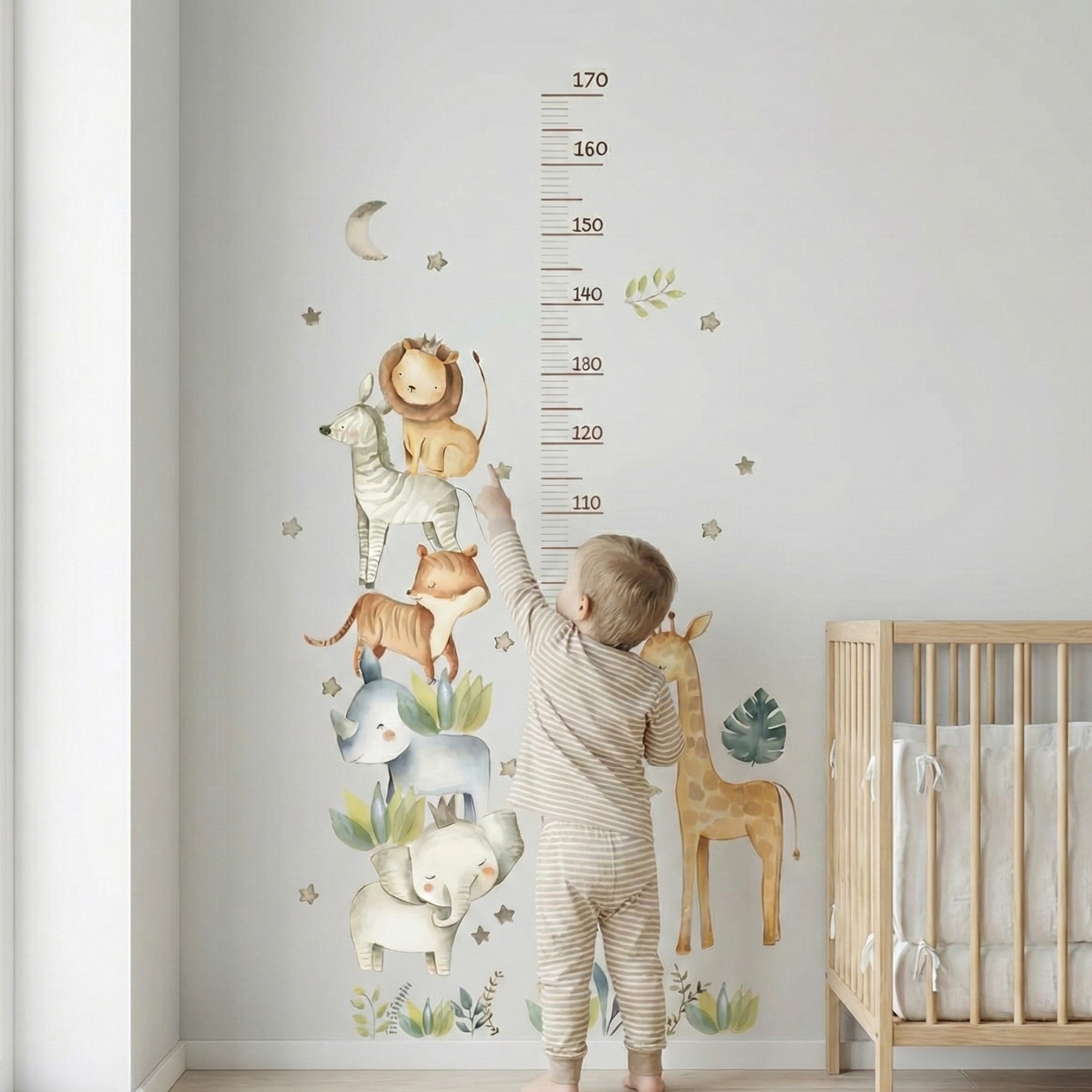 Animal Height Chart with Lion & Elephant Kids Wall Stickers