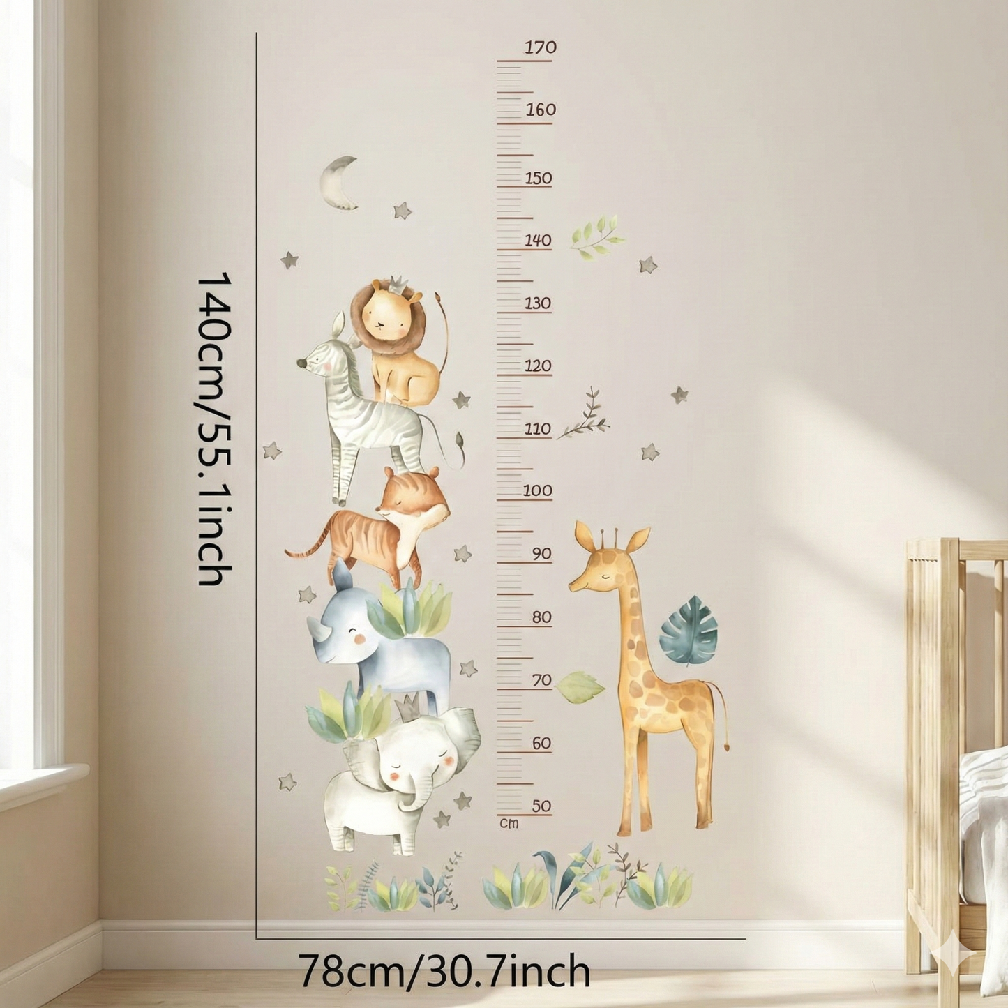 Animal Height Chart with Lion & Elephant Kids Wall Stickers