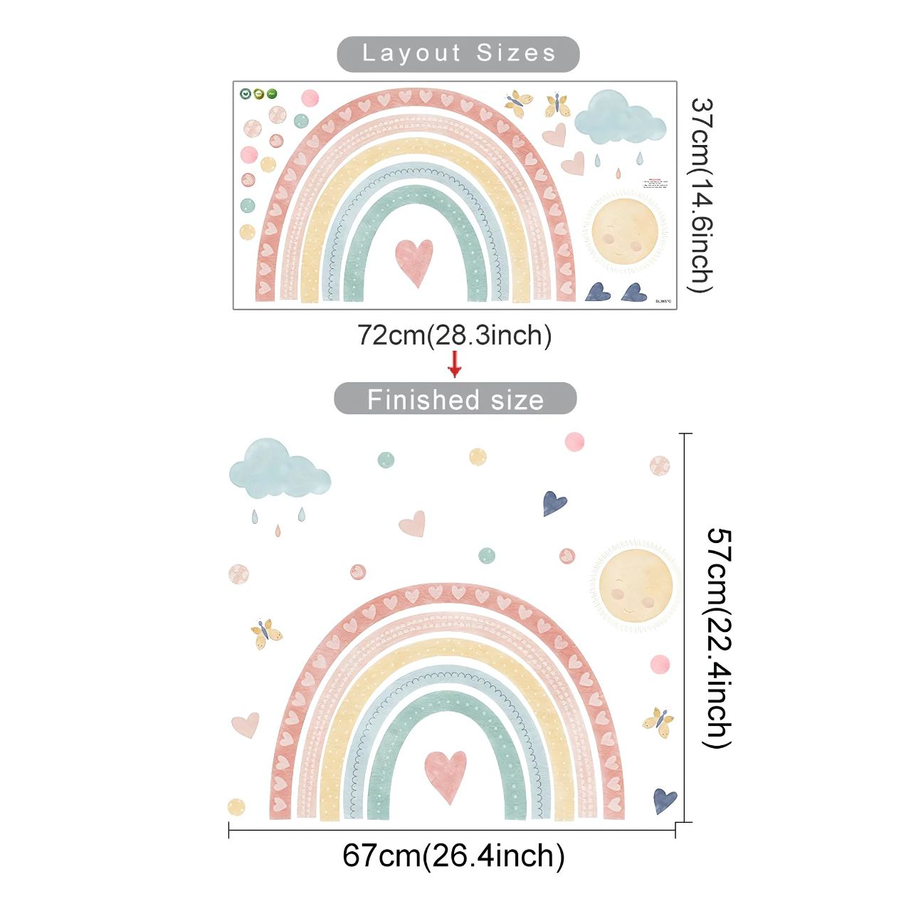 Rainbow Hearts & Clouds Kids Wall Stickers