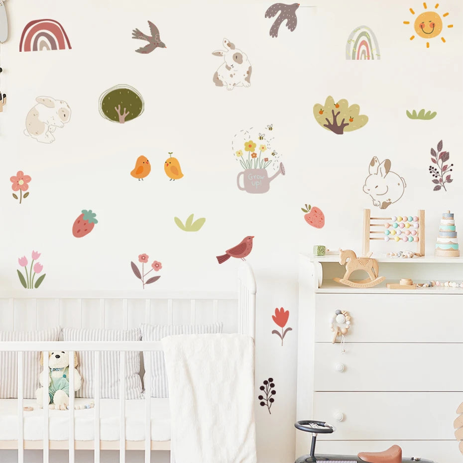 Boho Snail Mushroom Leaves Kids Wall Stickers