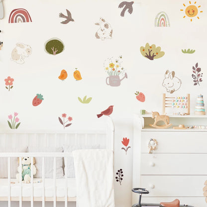 Boho Snail Mushroom Leaves Kids Wall Stickers