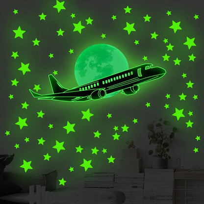 Airplane Stars Moon Luminous Kids Wall Stickers
