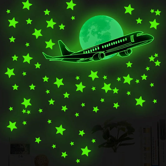 Airplane Stars Moon Luminous Kids Wall Stickers