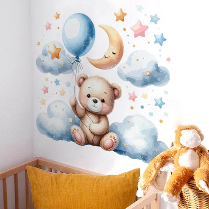 Teddy Bear Cloud Stars Balloon Kids Wall Stickers