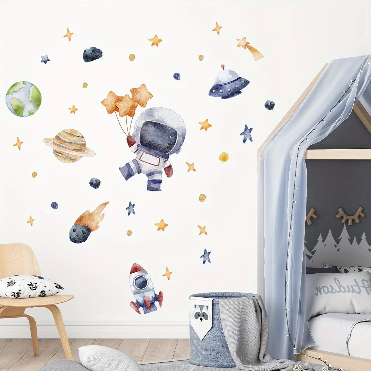 Cartoon Astronaut  Space Kids Wall Stickers