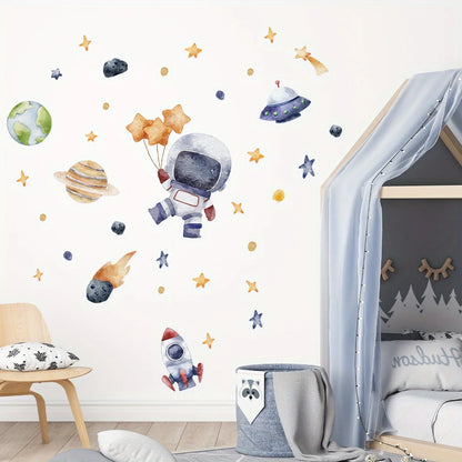 Cartoon Astronaut  Space Kids Wall Stickers