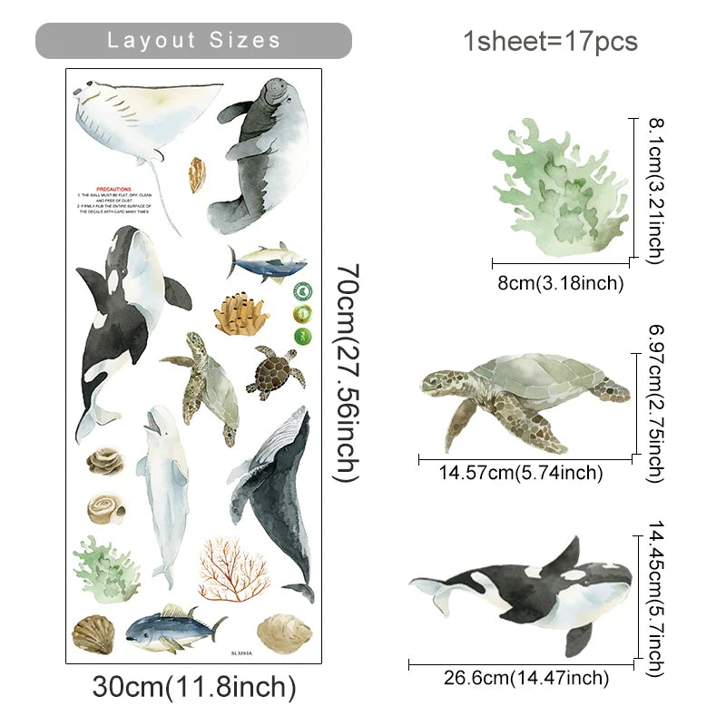 Marine Life Jellyfish Seaweed Fish Sea Kids Wall Stickers