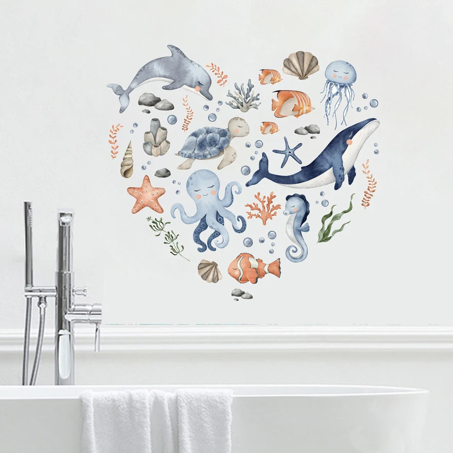 Heart Shape Marine Animals Kids Wall Stickers