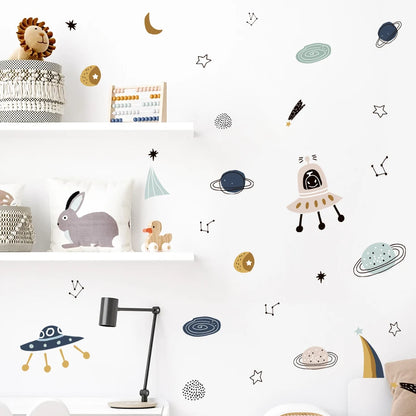 Cartoon Ufo Aliens Planet Kids Wall Stickers
