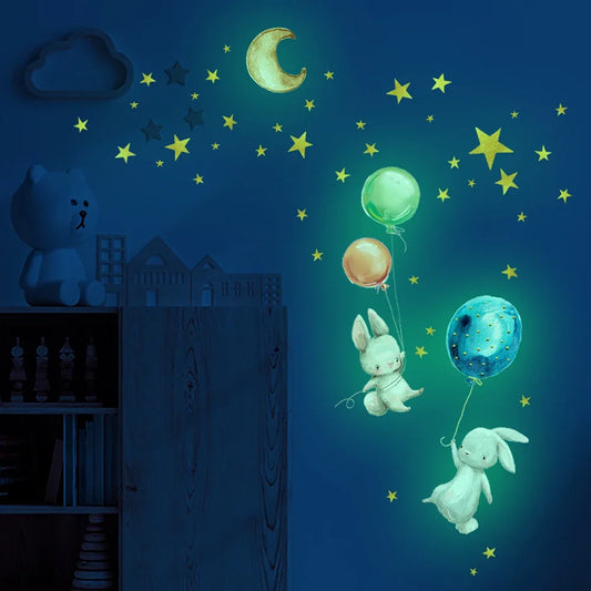 Bunny Balloon Luminous Kids Wall Stickers