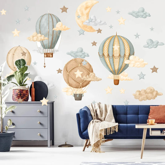 Hot Air Balloons Moon Cloud Kids wall Sticker