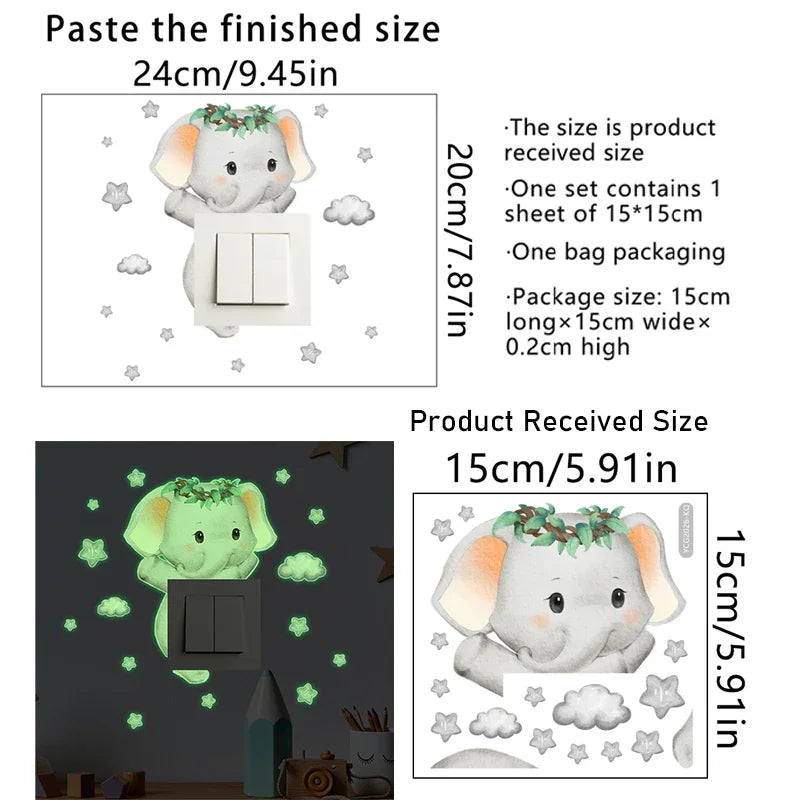 Luminous Giraffe Bear Elephant Star Switch Sticker Kid Baby Bedroom Decoration Self-adhesive Home Decor Wallpaper Wall Decals