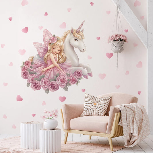 Cute Girl & Unicorn Kids Wall Sticker