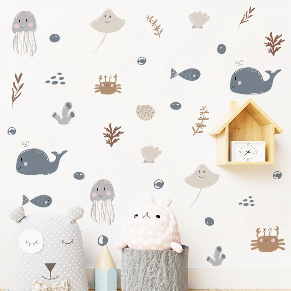 Ocean Whale Seaweed Kids Wall Stickers
