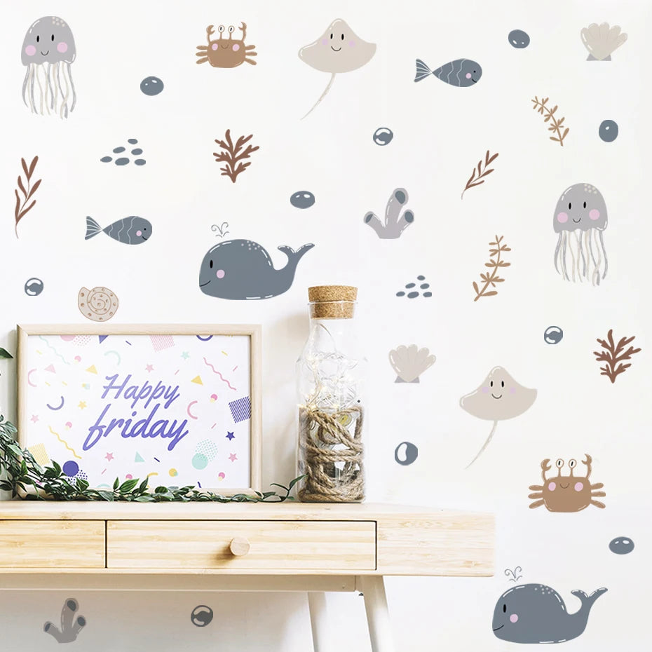 Ocean Whale Seaweed Kids Wall Stickers