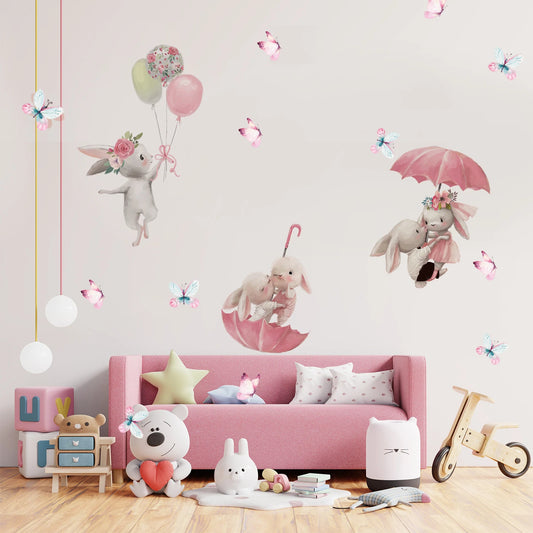 Rabbit with umbrella Kids wall sticker