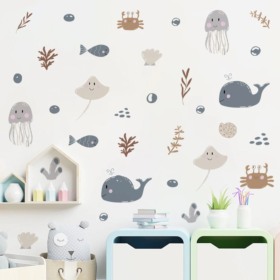 Ocean Whale Seaweed Kids Wall Stickers