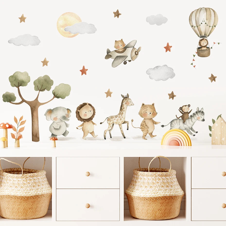 Elephant Giraffe Tiger Tree Kids Wall Stickers
