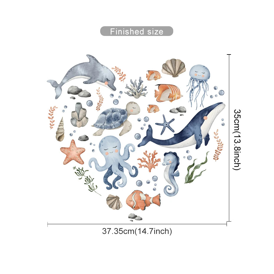 Heart Shape Marine Animals Kids Wall Stickers