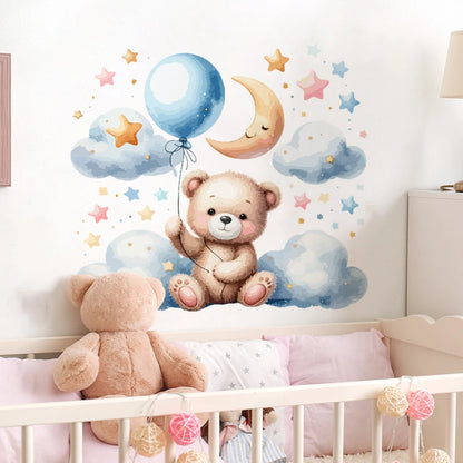Teddy Bear Cloud Stars Balloon Kids Wall Stickers
