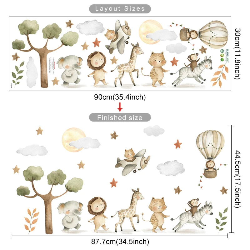 Elephant Giraffe Tiger Tree Kids Wall Stickers